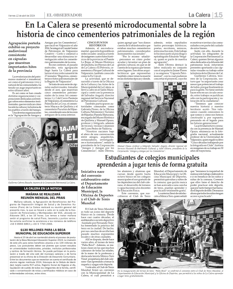 Artículo de prensa sobre microdocumental en La Calera